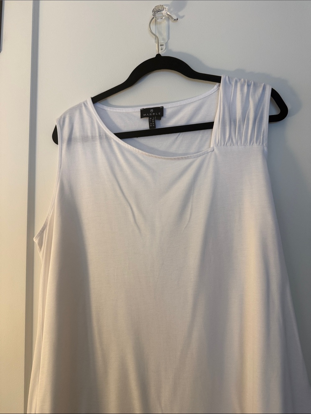 MARBLE White Pleated-Shoulder Scoop Neck Tank